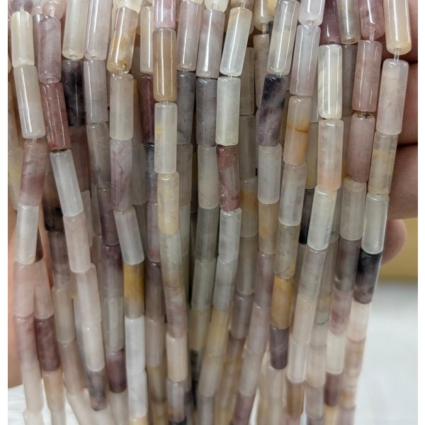 No_2189_Natural Lavender Agate Round Tube_4*13mm_(Sold Per Strand)