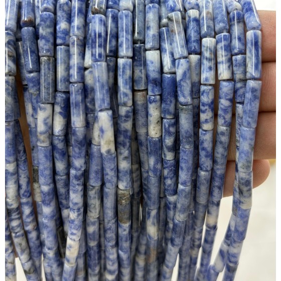 No_2192_Natural Blue Spot Jasper Round Tube_4*13mm_(Sold Per Strand)