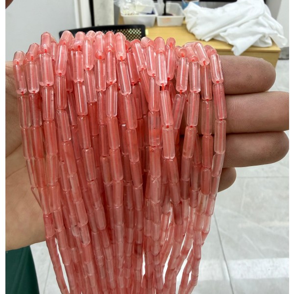 No_2195_Synthetic Watermelon Red Crystal Round Tube_4*13mm_(Sold Per Strand)