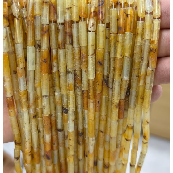 No_2196_Natural Yellow Agate Round Tube_4*13mm_(Sold Per Strand)