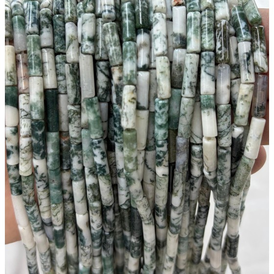 No_2203_Natural Tree Agate Round Tube_4*13mm_(Sold Per Strand)
