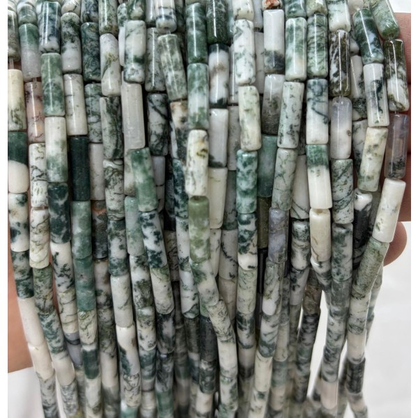 No_2203_Natural Tree Agate Round Tube_4*13mm_(Sold Per Strand)