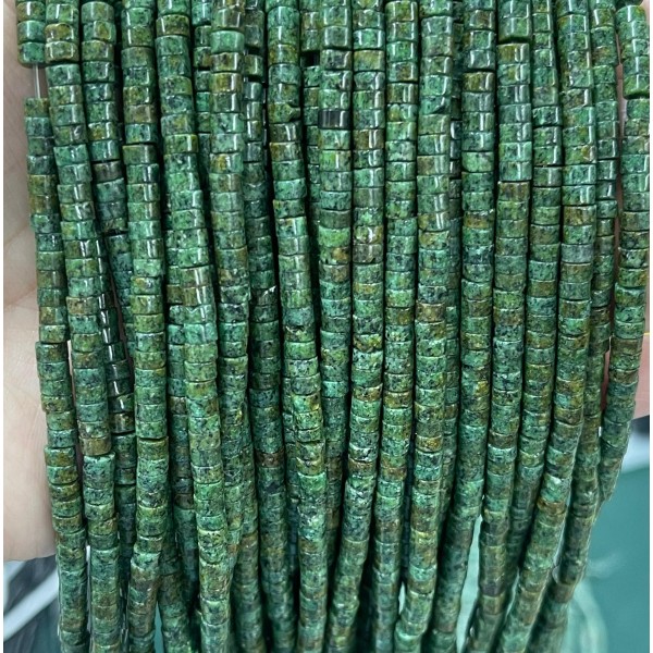 No_2277_Enhanced Green Sesame Jasper Disc (heishi) Spacer Beads_4*2mm_(Sold Per Strand)