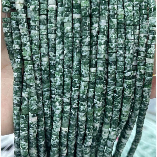 No_2281_Natural Green Dot Stone Disc (heishi) Spacer Beads_4*2mm_(Sold Per Strand)