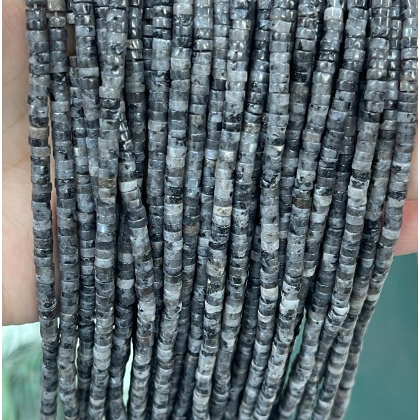 No_2285_Natural Black Labradorite Disc (heishi) Spacer Beads_4*2mm_(Sold Per Strand)