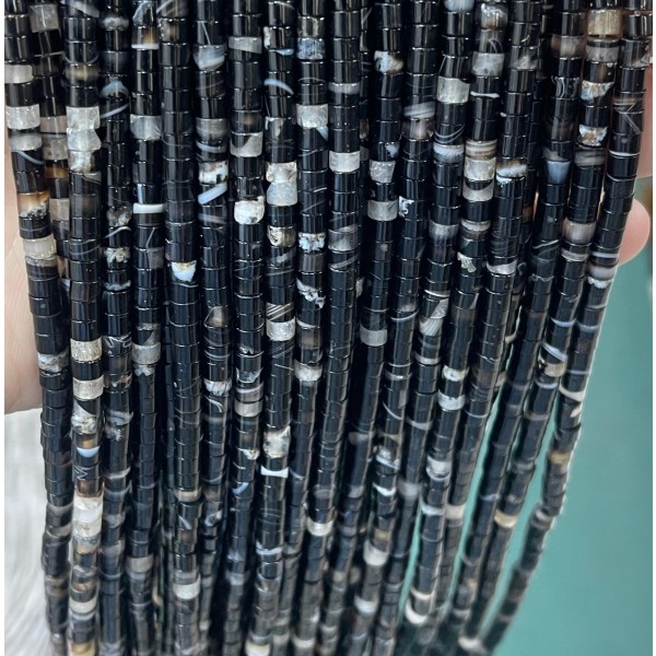 No_2293_Natural Black Striped Agate Disc (heishi) Spacer Beads_4*2mm_(Sold Per Strand)