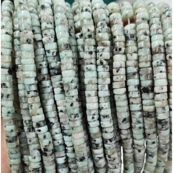 No_2388_Natural Kiwi Stone Blue Stone Disc (heishi) Spacer Beads_6*3mm_(Sold Per Strand)