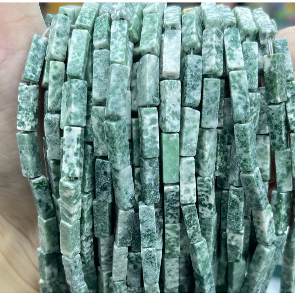 No_2477_Natural Green Dot Stone Rectangle Beads_4*13mm_(Sold Per Strand)