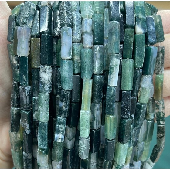 No_2506_Natural Moss Agate Rectangle_4*13mm_(Sold Per Strand)