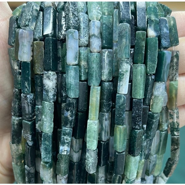 No_2506_Natural Moss Agate Rectangle_4*13mm_(Sold Per Strand)