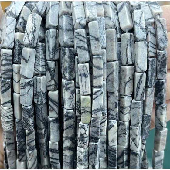 No_2528_Natural Black Grid Stone Rectangle Beads_4*13mm_(Sold Per Strand)