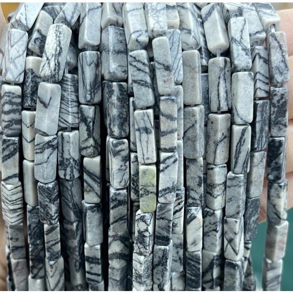 No_2528_Natural Black Grid Stone Rectangle Beads_4*13mm_(Sold Per Strand)