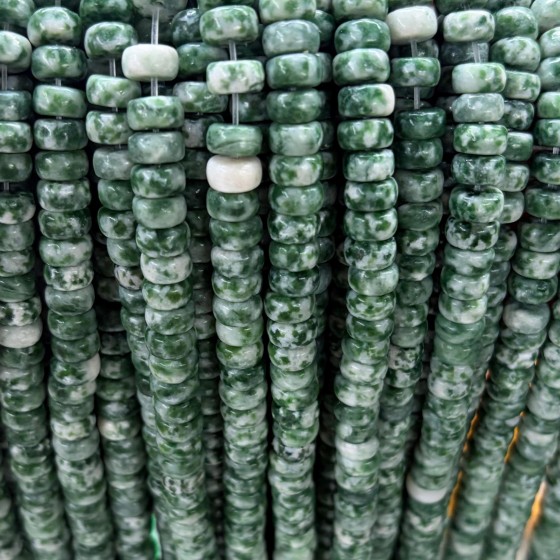 No_2553_Natural Green Dot Stone Tablet Spacer Beads_7*4mm_(Sold Per Strand)