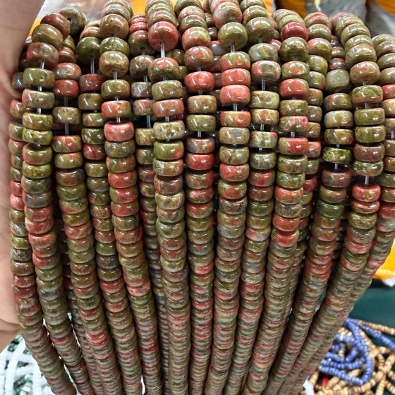 No_2567_Natural Unakite Pillow Bead_7*4mm_(Sold Per Strand)
