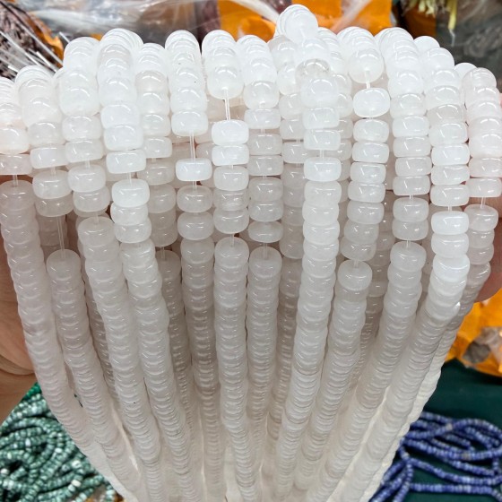 No_2569_Natural White Jade Pillow Bead_7*4mm_(Sold Per Strand)
