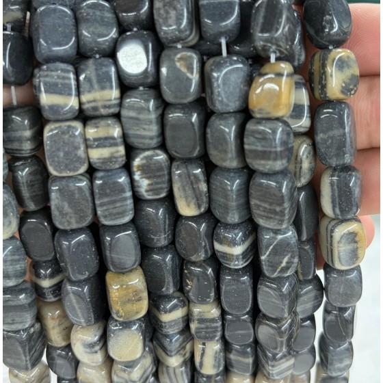 No_2585_Natural Black Grid Stone Rectangle Nugget Beads_8*12mm_(Sold Per Strand)