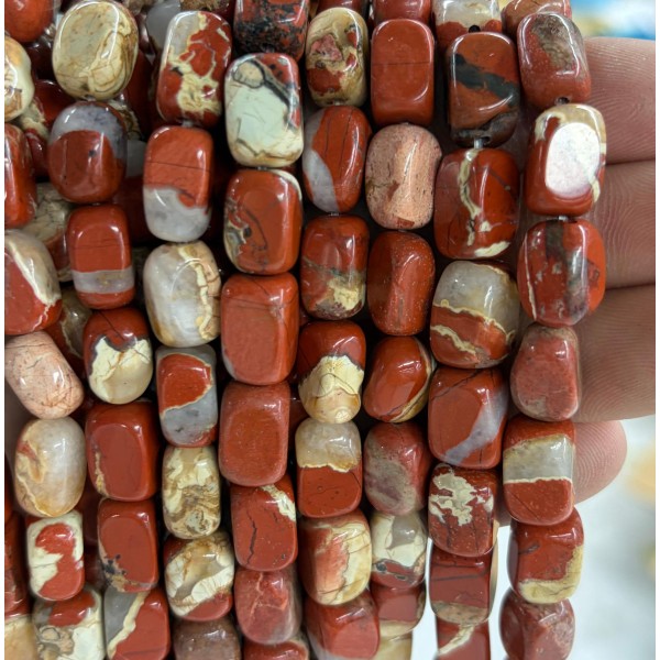 No_2610_1a Natural Red Jasper Rectangle Nugget Beads_8*12mm_(Sold Per Strand)