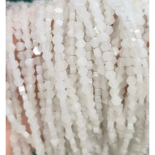 No_2613_Natural White Jade Center Drilled (long) Hexagonal Bead_4mm_(Sold Per Strand)