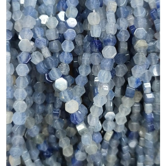 No_2614_Natural Blue Aventurine Center Drilled (long) Hexagonal Bead_4mm_(Sold Per Strand)