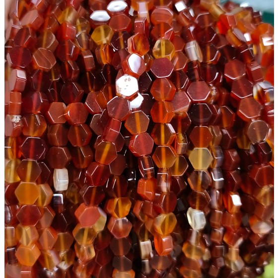 No_2618_Natural Red Agate Center Drilled (long) Hexagonal Bead_6mm_(Sold Per Strand)