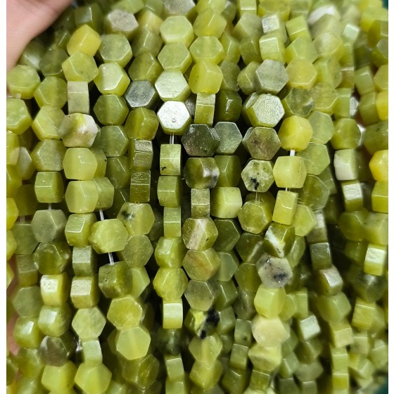 No_2620_Natural Southern Jade Center Drilled (long) Hexagonal Bead_6mm_(Sold Per Strand)