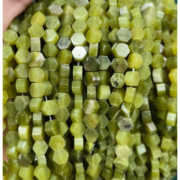 No_2620_Natural Southern Jade Center Drilled (long) Hexagonal Bead_6mm_(Sold Per Strand)
