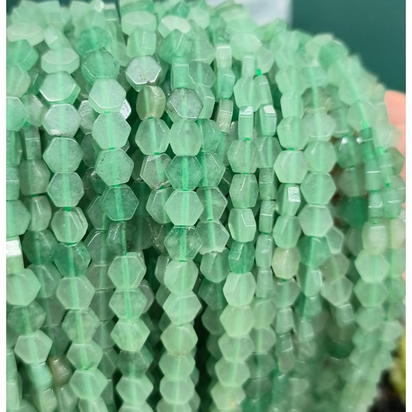 No_2622_Natural Green Aventurine Center Drilled (long) Hexagonal Beads_6mm_(Sold Per Strand)