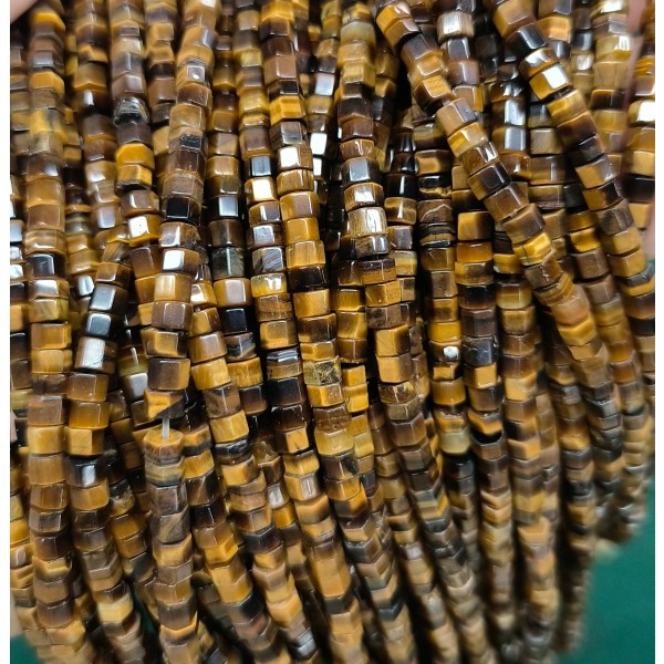 No_2625_Natural Yellow Tiger Eye Stone Hexagonal Spacer Beads_4*2mm_(Sold Per Strand)