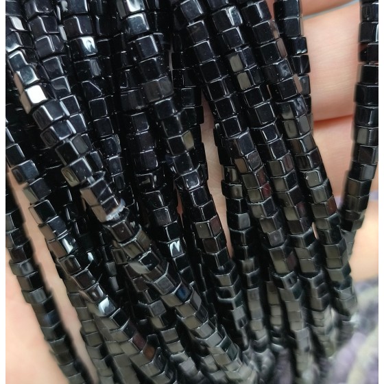 No_2629_Natural Black Agate Hexagonal Spacer Beads_4*2mm_(Sold Per Strand)