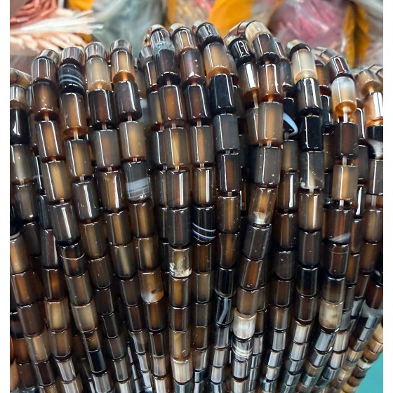 No_2632_Natural Black Striped Agate Cylinder_5*8mm_(Sold Per Strand)