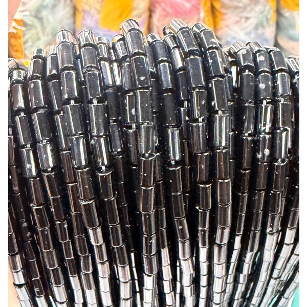 No_2633_Natural Black Agate Cylinder_5*8mm_(Sold Per Strand)