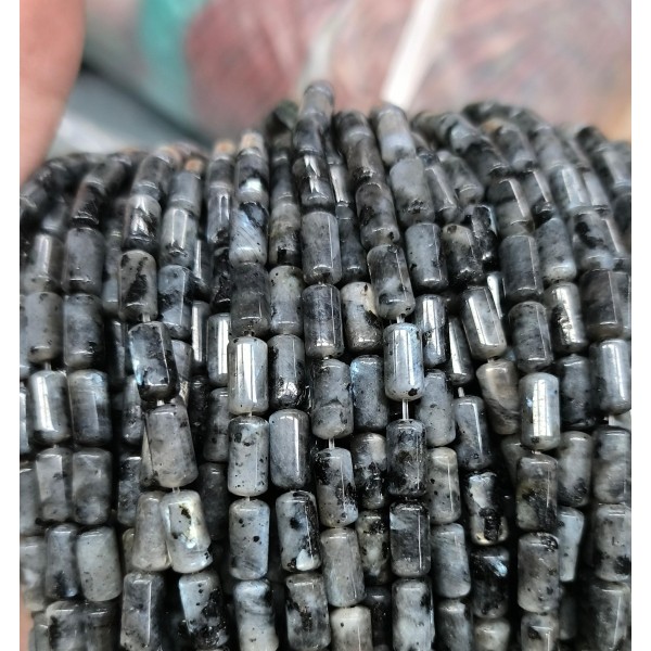 No_2676_Natural Black Labradorite Cylinder_4*8mm_(Sold Per Strand)