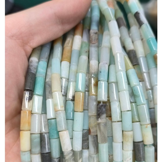 No_2683_Natural Amazonite Cylinder_4*8mm_(Sold Per Strand)