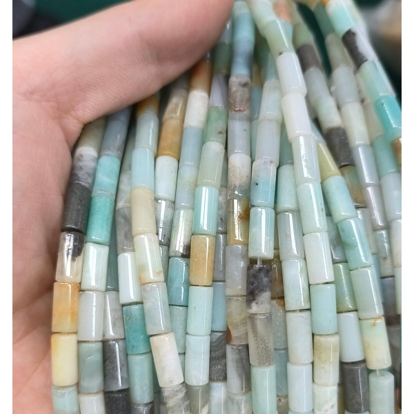 No_2683_Natural Amazonite Cylinder_4*8mm_(Sold Per Strand)