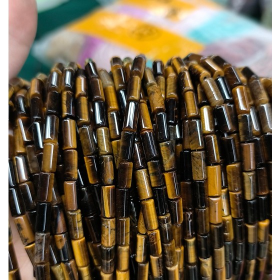 No_2689_Natural Yellow Tiger Eye Stone Cylinder_4*8mm_(Sold Per Strand)