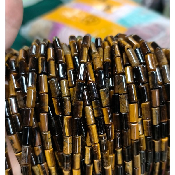 No_2689_Natural Yellow Tiger Eye Stone Cylinder_4*8mm_(Sold Per Strand)