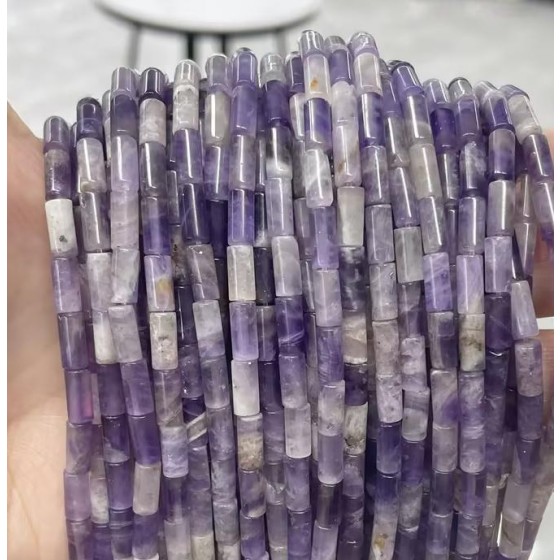 No_2712_Natural Amethyst Cylinder_4*8mm_(Sold Per Strand)