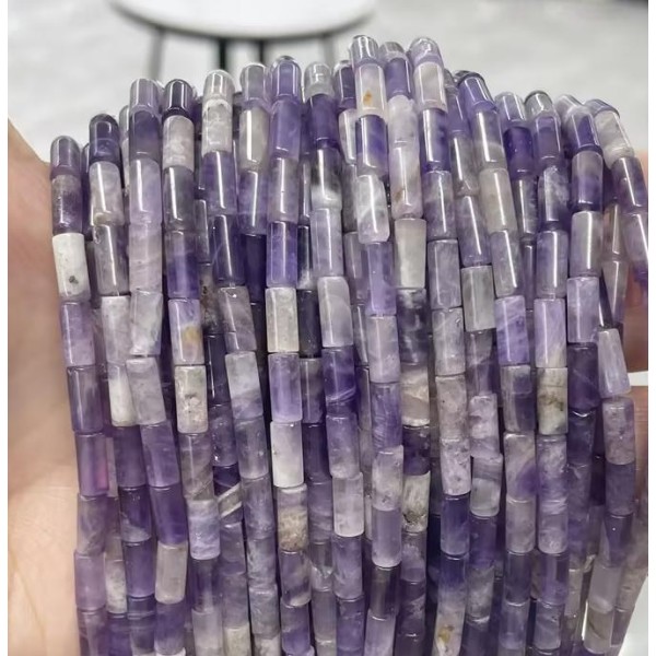 No_2712_Natural Amethyst Cylinder_4*8mm_(Sold Per Strand)