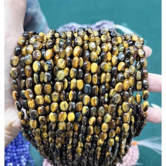 No_306_Natural Yellow Tiger Eye Stone Oval Beads_6*8mm_(Sold Per Strand)