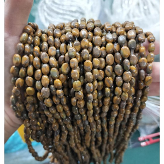 No_315_Natural Bamboo Leaf Stone Egg Shaped Bead_6*8mm_(Sold Per Strand)