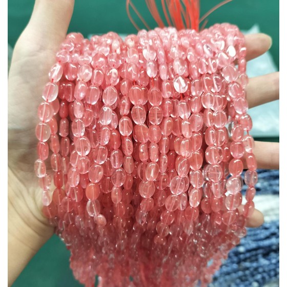 No_318_Synthetic Watermelon Red Crystal Egg Shaped Bead_6*8mm_(Sold Per Strand)