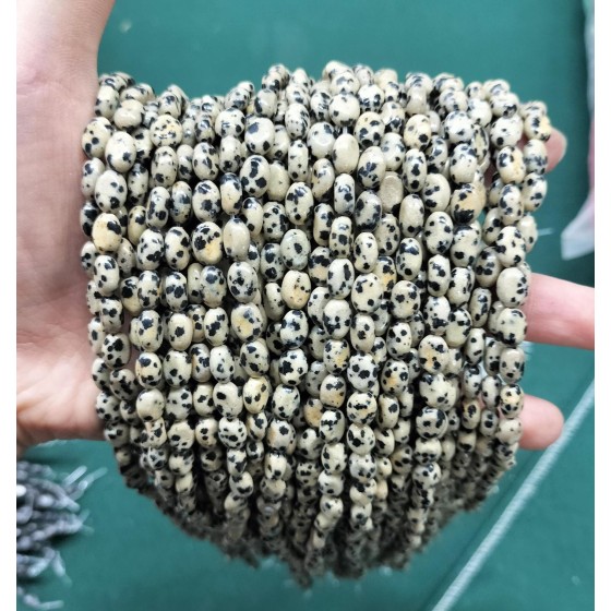 No_334_Natural Dalmation Jasper Egg Shaped Bead_6*8mm_(Sold Per Strand)