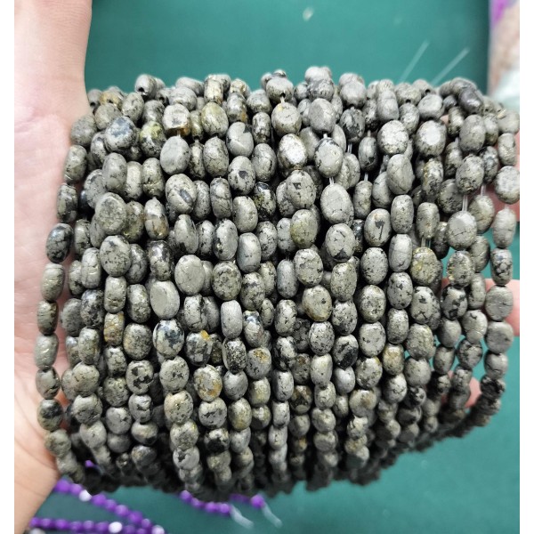 No_335_Natural Snowflake Stone Egg Shaped Bead_6*8mm_(Sold Per Strand)