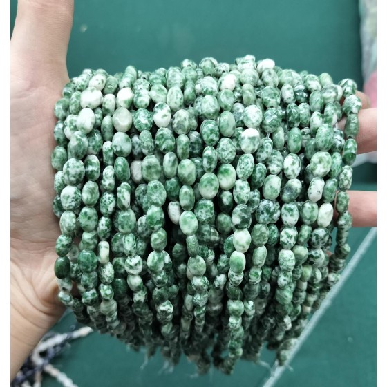 No_336_Natural Green Dot Stone Egg Shaped Bead_6*8mm_(Sold Per Strand)