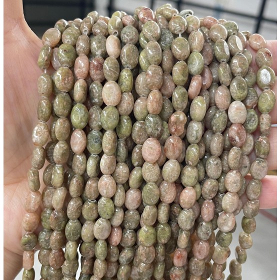 No_342_Natural Medium Unakite Egg Shaped Bead_6*8mm_(Sold Per Strand)