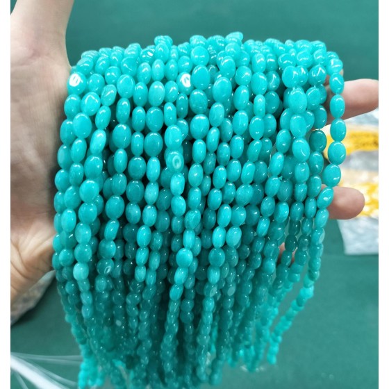 No_349_Enhanced Amazonite Colored Chalcedony Egg Shaped Bead_6*8mm_(Sold Per Strand)
