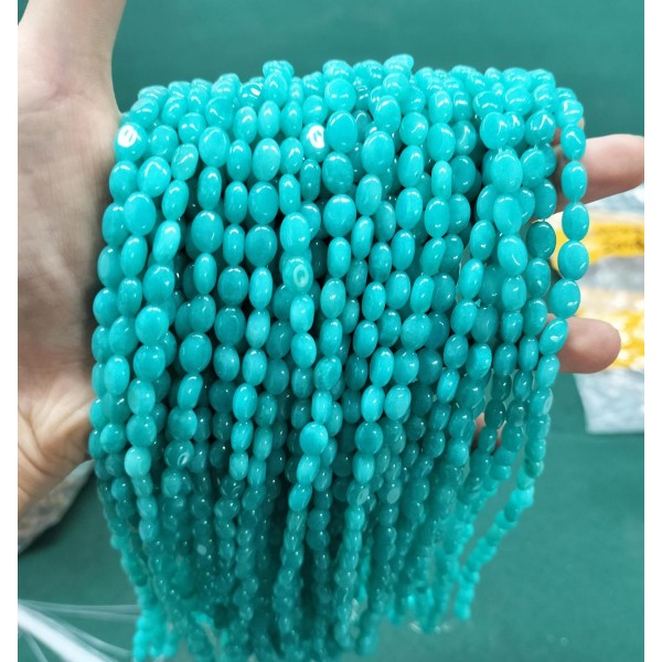 No_349_Enhanced Amazonite Colored Chalcedony Egg Shaped Bead_6*8mm_(Sold Per Strand)
