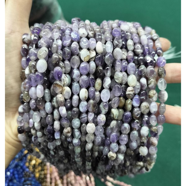 No_355_Natural Amethyst Egg Shaped Bead_6*8mm_(Sold Per Strand)