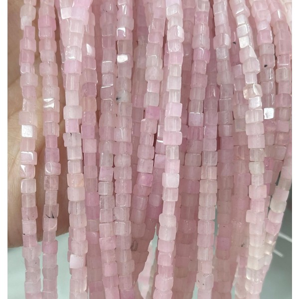 No_358_Natural Rose Quartz Square Bead_3mm_(Sold Per Strand)