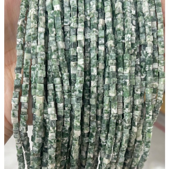 No_360_Natural Green Dot Stone Cube Beads_3mm_(Sold Per Strand)